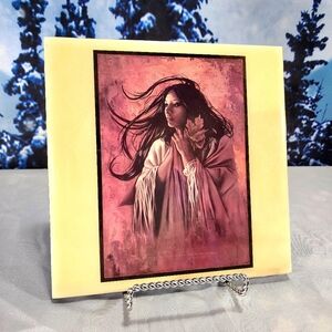 PENNI ANNE CROSS "Autumns Prayer" Vintage Native American Ceramic Hanging Tile